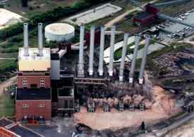 Aerial Image Detroit Edison
	   Conner Creek (Seven Sisters) Implosion 2