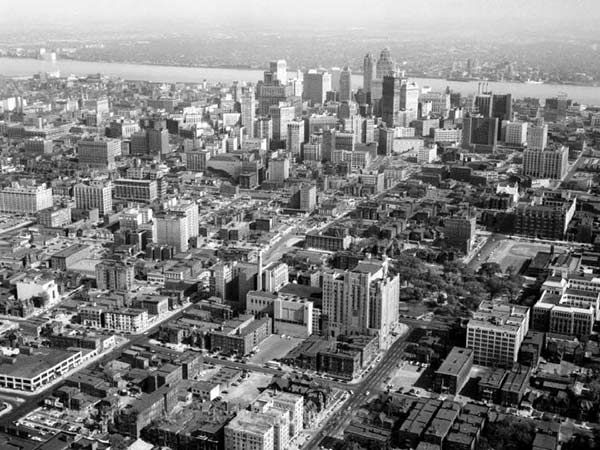 Detroit Skyline Aerial, Wayne State Historic Image Library 