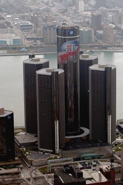 Detroit Skyline Aerial Detroit Readies For Super Bowl XL  Click To See